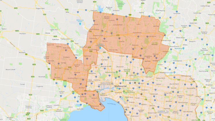 Map of north western zone in melbourne showing Tipple's delivery area